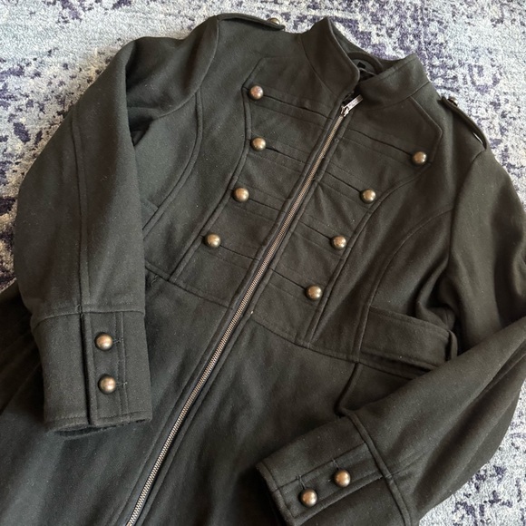 Y2K Steve Madden Sz XL Wool Blend Dark Olive Wool Blend Army Heavyweight Coat - Picture 2 of 11